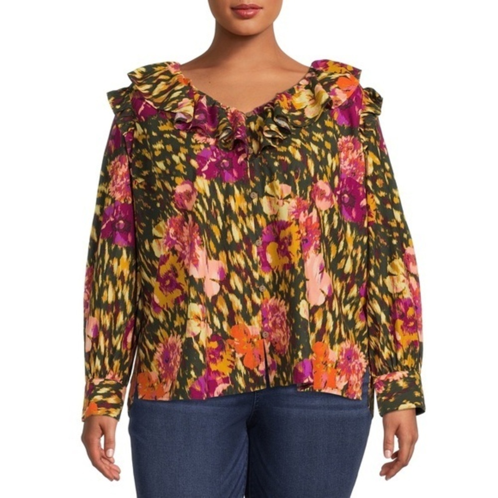 3X - NWT - Terra and Sky Women's Plus Size Long Sleeve Ruffle Top